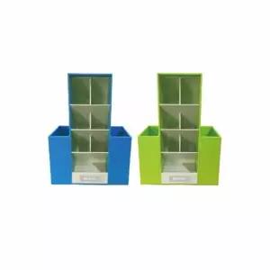 [셀러에이드]다용도 펜 정리함 블루 책상 스탠드 필기구 정리통 더블 애니 연필