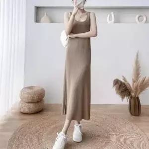 나시골지원피스 골지 슬림 민소매 나시원피스 롱 스퀘어넥 원피스