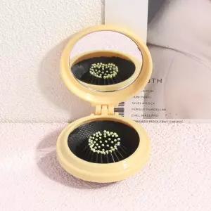 손거울 휴대용 마카롱 원형 거울빗 옐로우 미니 폴딩 브러쉬