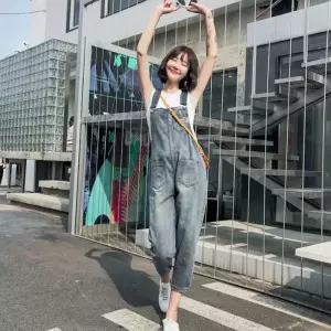 오버롤 신상 신상바지 와이드 원피스 밴딩 바지 멜빵 JqE9+5EDl