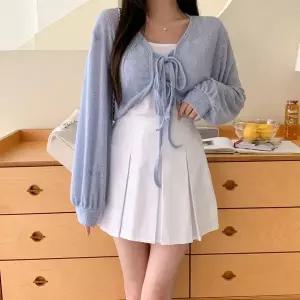 [하프클럽/]여성 혼합 골지 롱슬리브 페미닌 V넥 가디건