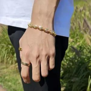 [노블른] 써지컬 스틸 도금 골드 거북이 큐빅 팔찌