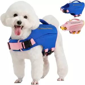 쿠오저 개 구명조끼 수영 및 보트용 소형 반려견 부양 조끼 그립 핸들이 있는 반려동물 안전 보호대 수영장