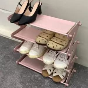 [생활] 핑크 4단 미니 현관 신발정리대 신발장 선반 신발 수납정리대 슬림 거치대 좁은 간이