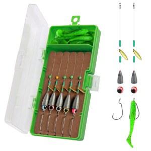 부드러운 미끼 무게 웜 훅 피쉬 리그 5pc가 포함된 베이스 낚시 리더 라인 키트를 위한 Gxamz 준비 텍사스