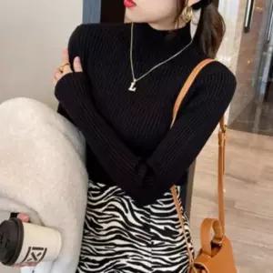 [의류] 여성 골지 반폴라 하프넥 니트 스웨터 터틀넥 티셔츠