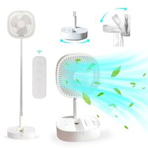 Magesh 진동 받침대 접이식 책상 및 바닥 팬, 테이블 팬, 리모컨 텔레스코픽 4단 속도 조용한 타이머 팬 침실 캠핑용 화이트