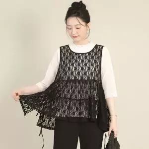 [하프클럽/] 엄마옷 레이스 캉캉 리본 끈 플레어 A라인 시스루 라운드 여성