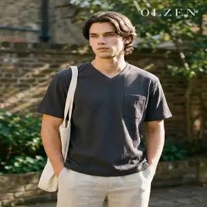 [올젠]우븐배색 브이넥 티셔츠 (ZOE2TR1313)