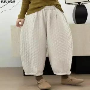 팬츠 면 여성용 겨울 캐주얼 빈티지 트렌디 빅사이즈 면린넨 아이템 퀼팅 보온 HT4