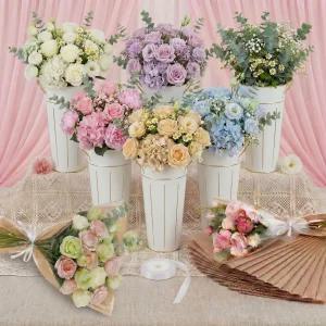 레몬로드 56개 플라워 바 버킷 세트 키트 6개 아연 도금 50팩 결혼식 및 컷 크래프트 종이 꽃 선물 가방