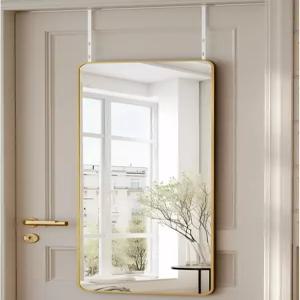 48 x14 원형 전면 도어 또는 벽걸이 유리 침실 욕실 옷장용 파손 방지 전신 디자인 - 골드 알루미늄 합금