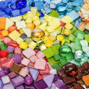 니쿠놈 2.2LB / 1000g 불규칙 크리스탈 유리 모자이크 타일 취미 혼합 색상 조각 예술 및 공예 수제 정원