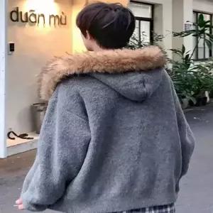 회색 캐주얼 남성패션 집업 카디건 퍼 칼라 스웨터빈티지 후드 DL4