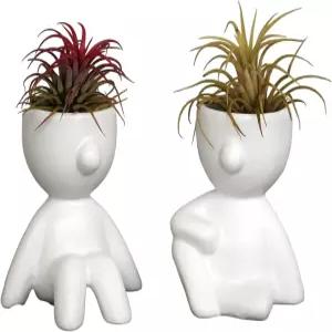 코타 플랜터스 미니 다육식물 위한 2인용 사람들의 얼굴형 미니멀리스트 실내 화이트 세라믹 꽃병 세트 홈