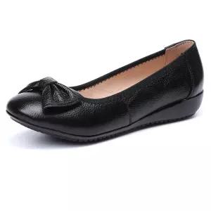 여친 사계절화 스몰 펌프스 리본 로우 라운드 가죽 웨지 단화 리얼 소프트 봄가을 원픽1