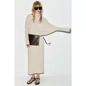 ZARA 배트윙 슬리브 니트 원피스 - 샌드 / 그레이 {QHJ}