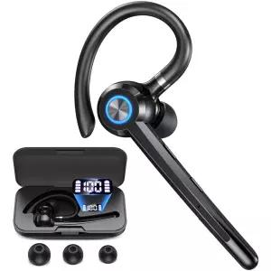 PRTRFLC 마이크가 있는 블루투스 헤드셋, V5.4 블루투스 이어피스, 충전 케이스 포함, 150시간 대기 시간