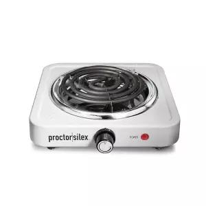 Proctor Silex 휴대용 전기 스토브, 스테인리스 스틸 싱글 버너 쿡탑, 컴팩트, 온도 조절 가능한 핫 플레이