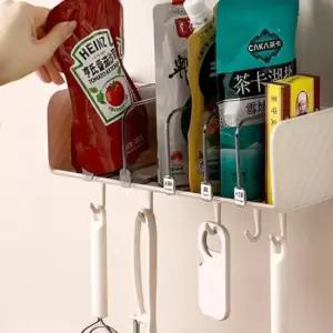 [생활] 장만A793 벽걸이 7칸 벽고정식 수납케이스 임의간격조정 선반 후크 양념선반대