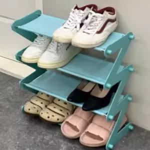 [생활] 블루 4단 미니 현관 신발정리대 신발장 선반 신발 수납정리대 슬림 거치대 좁은 간이