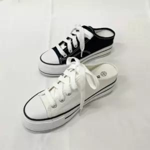 여성 높이조절 캐주얼 통굽 캔버스 뮬 운동화