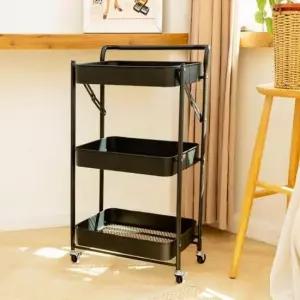 [JED] 카트 수납 철제 카트 선반 이동식 트롤리 철제 3단 접이식 트롤리 접이식