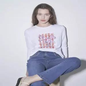 [올리비아로렌]VOBAL5M3121 체크플라워 티셔츠_GN