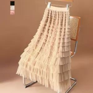 [페이릿][페이릿] 아트 허리밴딩 쉬폰 캉캉 레이어드 무드 롱 샤스커트