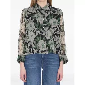 로에베 플로럴 러플 커프스 실크 셔츠 S540Y05 XBJ9990