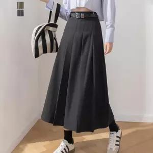 [페이릿][페이릿] [77까지][벨트 스커트set] 로벨 플리츠 A라인 하이웨스트 롱스커트