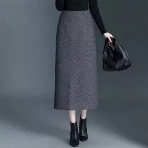 치마 모직 여친 미디 하이웨스트 아이템 플란넬 슬림핏 트렌디 정장 도트 가을겨울 HT4