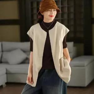 미니코코네 여성 롱 하프 가을 빈티지 카디건 기장 라운드 상의 가디건 조끼 린넨 DOS3