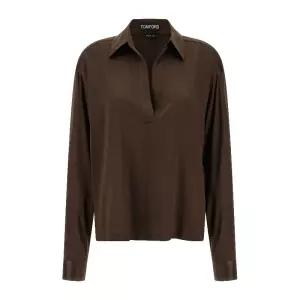 스트레치 실크 새틴 브이넥 폴로 셔츠 TS2144FAX881 ECD