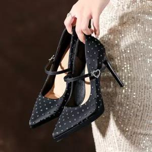 클럽 무리가 단화 여성패션 일자 큐빅 스트랩 하이힐 프렌치 가보시 스틸레토 없음 힐 발에 DL5