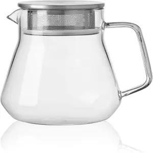 CNGLASS 스테인리스 필터 뚜껑이 있는 작은 유리 주전자 15온스 450ml 글레어 티 스토브탑 금고 개화 및