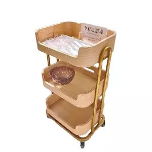 우드트롤리 엔틱 주방 수납 웨건 3단 이동식 웨건카트 원목