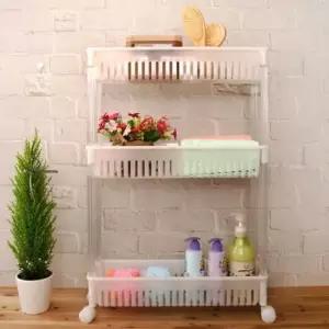 [생활] 이동식 3단 수납 선반 진열대 공간활용 좁은공간 틈새 거실 주방 정리대 1EA