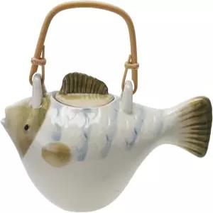 크리에이티브 협동조합 24온스 스톤웨어 물고기 모양 티포트와 스트레이너 멀티컬러