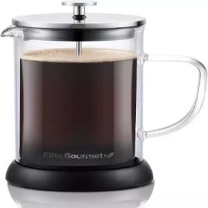 엘리트 고메 FP1223X 프렌치 프레스 34온스 이중 벽 단열 헤비 듀티 두꺼운 고열 붕규산염 유리 BPA 프리