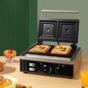 상업용 와플 메이커 전기 스테인리스 스틸 논스틱 코팅 1500W 고출력 트렌디한 가벼운 아침 식사 기계 샌드