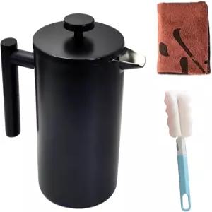 YJX 34온스 커피 메이커 스테인리스 프렌치 프레스 1리터 캠핑 포트 티 트래블 내열 이중 단열 블랙