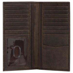 엘리조 남성용 순정 가죽 장지갑 - RFID 차단 로데오 체크북 지갑 | 16개의 카드 슬롯이 있는 슬림 웨스턴 바이폴드 지갑, ID 창 탑 그레인 카우보이