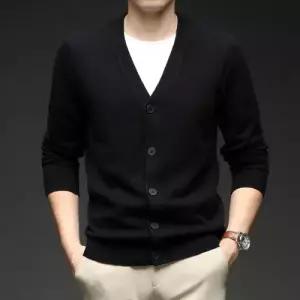 롱 면 니트 울 겨울 가을 남사친 솔리드 긴팔 데일리 브이넥 카디건 스웨터 다올4