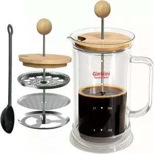 진니니 34온스 프렌치 프레스 커피 메이커 탈착식 스테인리스 필터가 장착된 이중 벽 붕규산염 유리 카라페