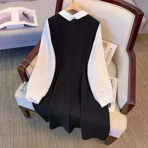 원피스 여친 봄 가을 하객 패치 톤 셔츠 다운 가을원피스 긴팔 빅사이즈 가짜투피스 ADOR3