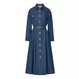 포커스 원피스 벨트 SET 핀턱 라인 데님 롱 원피스PBINF5F1OP3071 하객룩