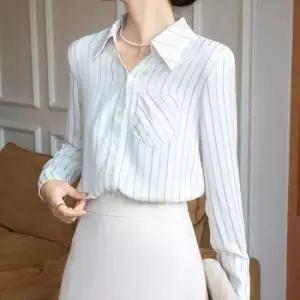 [옷은날개] 깔끔 카라 긴팔 스트라이프 셔츠 블라우스 오피스룩