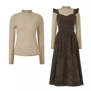 포커스 원피스 2SET 모크넥 니트프릴 숄더 원피스PBVFF5W3OP3251 하객룩