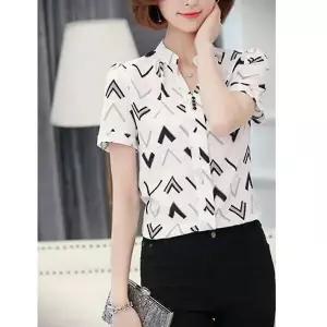 [JHL0Q732_51IB]여름 차이나 카라넥 반팔 셔츠형 블라우스 (29927826A)